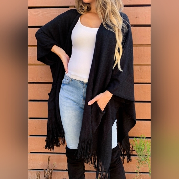 #76 🛑35 OS BOHO SOFT KNITTED FRONT POCKET FRINGE CARDIGAN - Picture 6 of 12